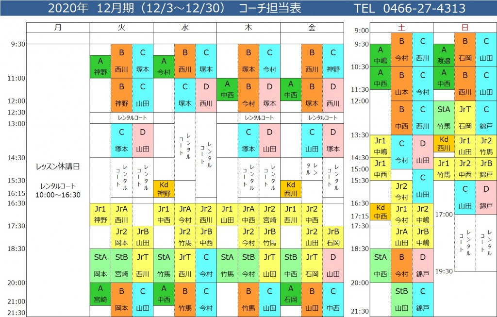 2012コーチ担当表